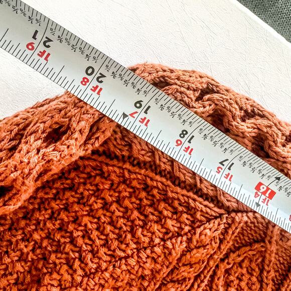 LL Bean Sigature Collection Orange and Navy Men's Chunky Fisherman Sweater XL - Picture 7 of 8